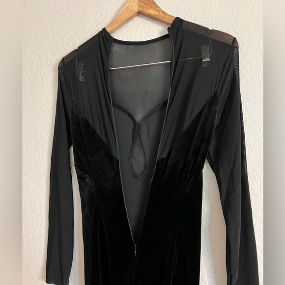 NWOT Alluring Fixation Black Velvet Mesh Long Sleeve Maxi Dress - Picture 6 of 9